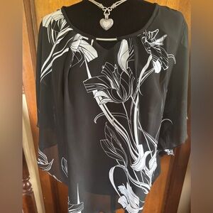 Avenue Black and White Floral Blouse